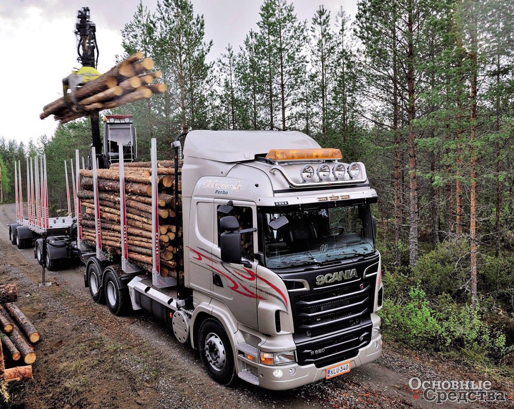 Лесовоз-сортиментовоз на трехосном шасси Scania с 4-осным прицепом вписывается в габариты ЕЭК ООН
