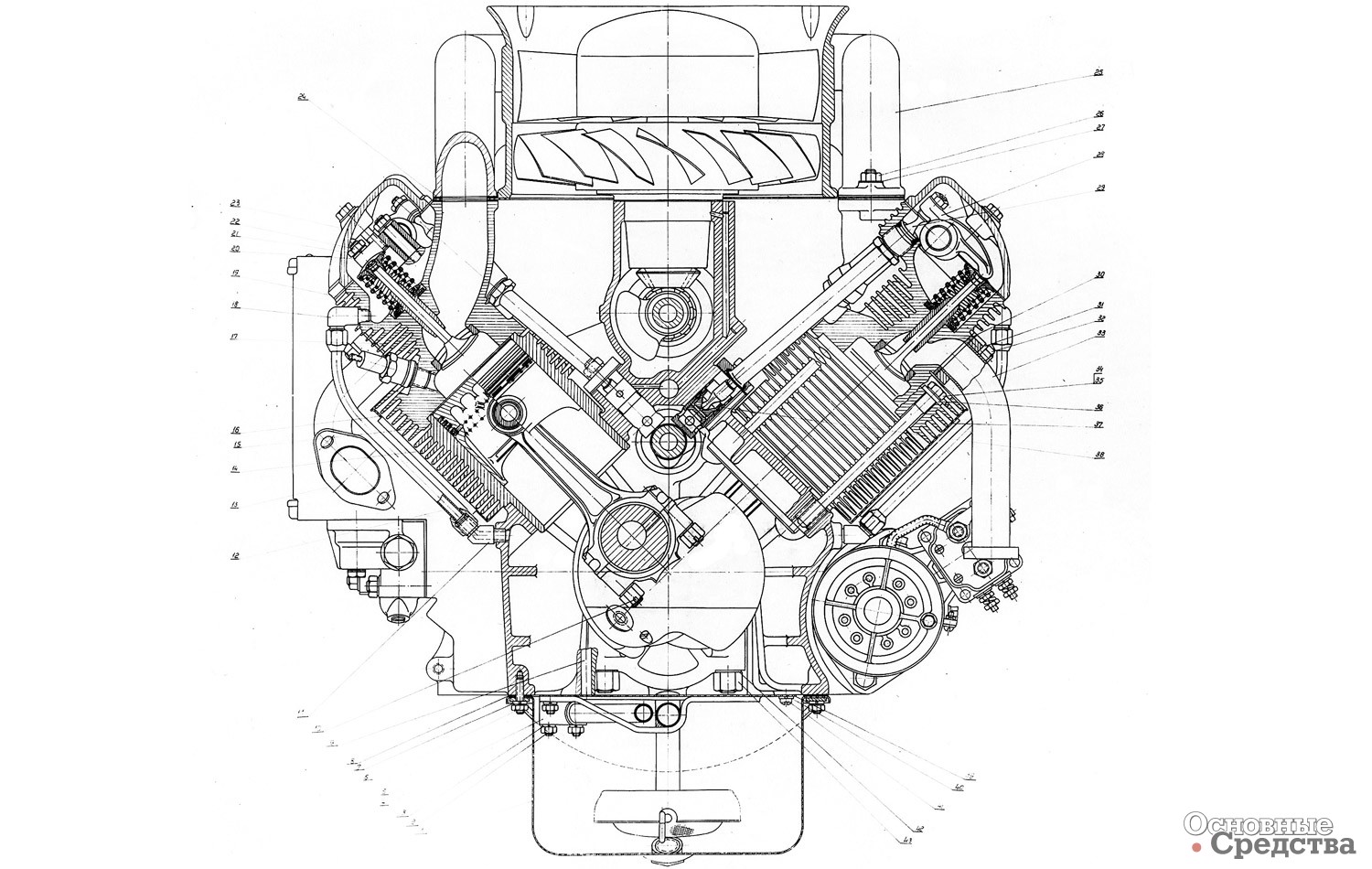 Чертеж двигателя НАМИ-30-6 в разрезе