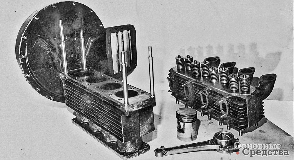 Рис. 7. Блок цилиндров, головка блока, шатун и поршень двигателя «НАМИ-2»