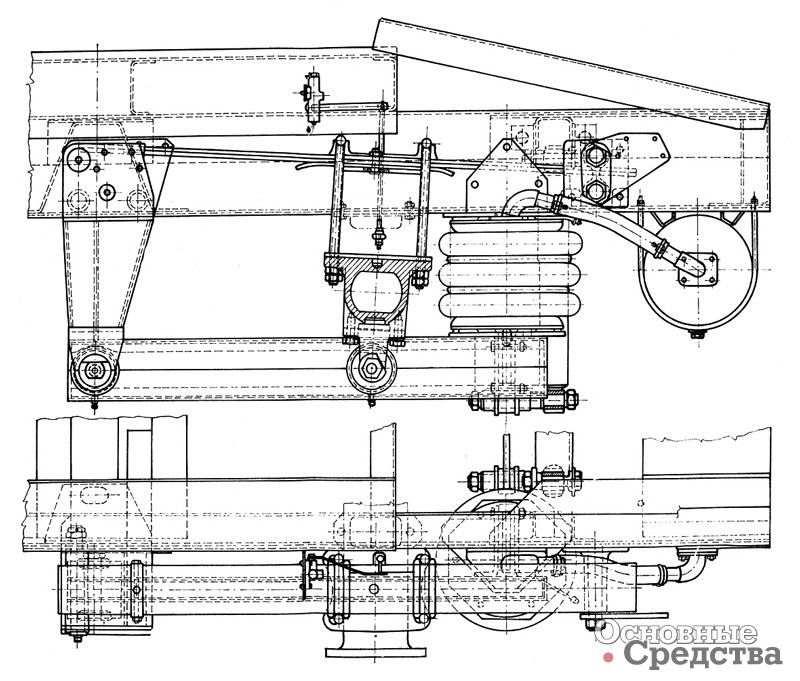 Конструкция задней пневматической подвески грузовика LIAZ серии 110