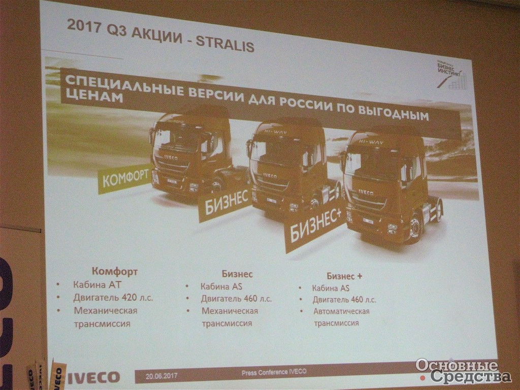 Stralis будет предлагаться в трех версиях: «Комфорт», «Бизнес» и «Бизнес+»